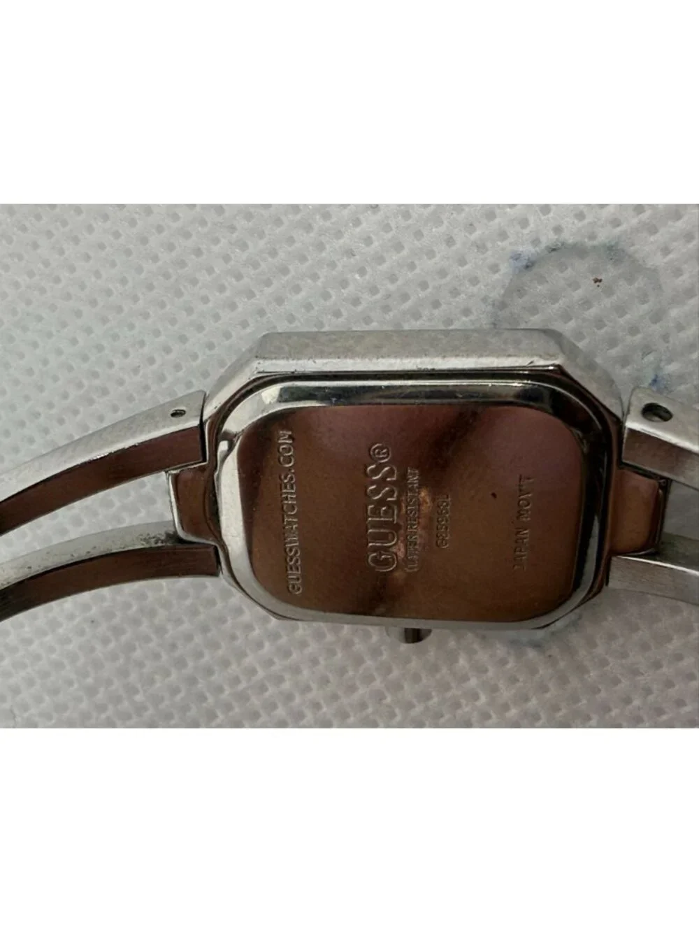 Guess Women's Silver-Tone Crystal Accented Rectangular Bracelet Watch